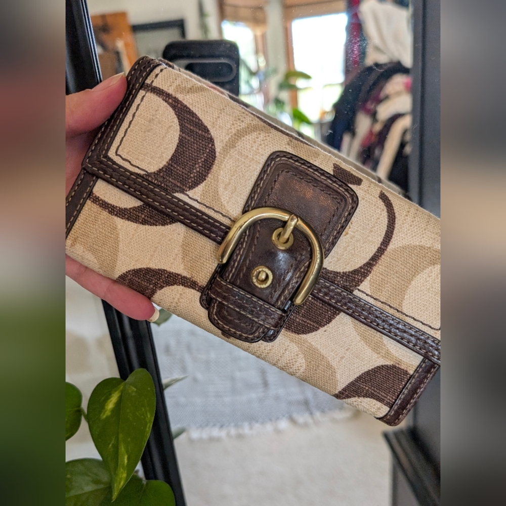 Coach Beige and Brown Signature Wallet
